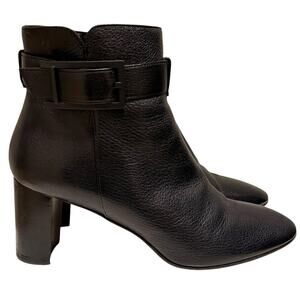Aquatalia Vanie Weatherproof Leather Ankle Boots Black 60mm Heel Italy Size 10.5